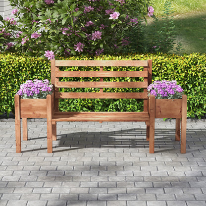 Garden Bench, 2-Seater, Wooden Bench with Flower Box, for Garden, Terrace, Weight Capacity up to 240 kg, 184 x 59 x 95 cm, Dark Brown