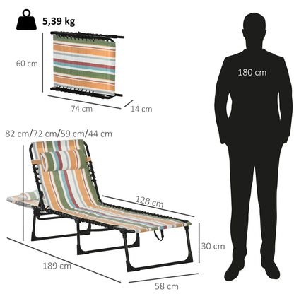 Folding Sun Lounger Garden Lounger, Recliner with 4-Level Adjustable Backrest, Weather-Resistant Camping Lounger up to 120 kg load capacity, for Garden Beach Pool, Multicolor