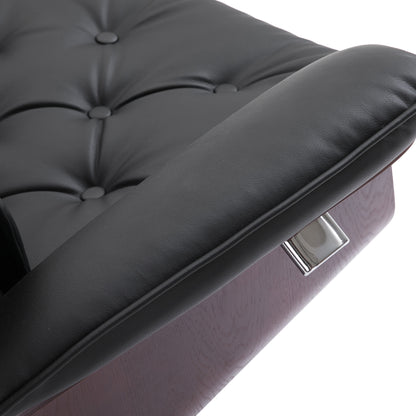 Relaxing Chair with Footstool TV Armchair Upholstered Chair 360° Swivel 145° Adjustable with Retro Design Chesterfield PU Cover Wood Trim Metal Base Black 32.3 x 32.7 x 43.3 inches