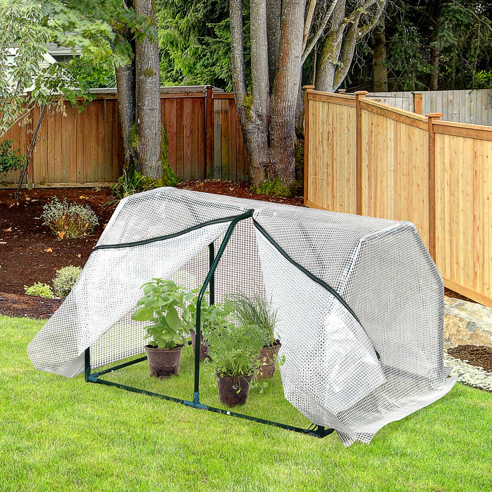 Terrace Greenhouse 100x70x60 cm Small Home Garden Nursery with Zipper for Growing Plants Flowers Steel Frame PE Cover White