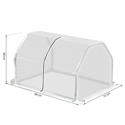 Terrace Greenhouse 100x70x60 cm Small Home Garden Nursery with Zipper for Growing Plants Flowers Steel Frame PE Cover White