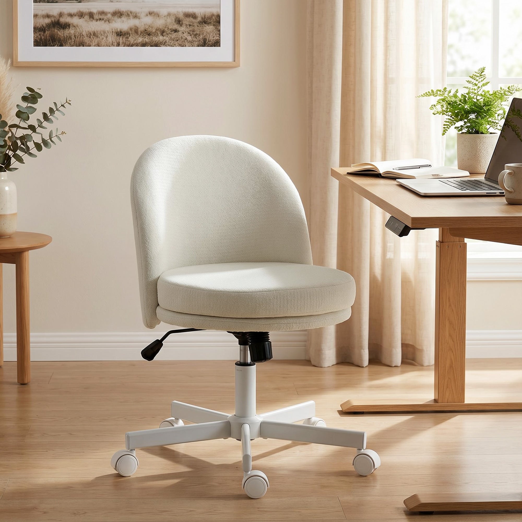 Adjustable Office Chair — Chenille-Style Upholstery, Tilt & 360° Swivel, Double-Layer Cushion, Supports up to 265 lb, Cream
