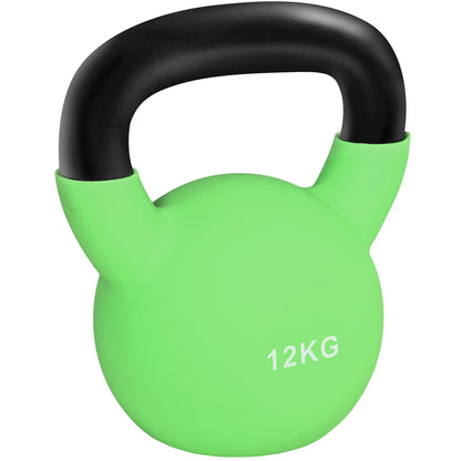 12kg Cast Iron Kettlebell with Neoprene Coating and Wide Handle Ball Dumbbells for Strength Training in Gym Home 20x13x23 cm Green
