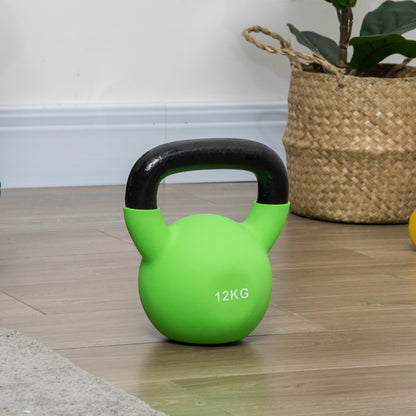 12kg Cast Iron Kettlebell with Neoprene Coating and Wide Handle Ball Dumbbells for Strength Training in Gym Home 20x13x23 cm Green