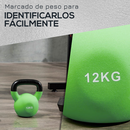 12kg Cast Iron Kettlebell with Neoprene Coating and Wide Handle Ball Dumbbells for Strength Training in Gym Home 20x13x23 cm Green