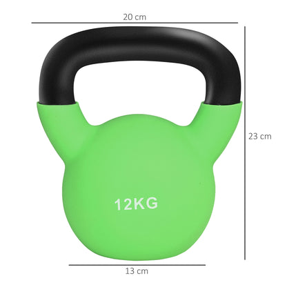 12kg Cast Iron Kettlebell with Neoprene Coating and Wide Handle Ball Dumbbells for Strength Training in Gym Home 20x13x23 cm Green