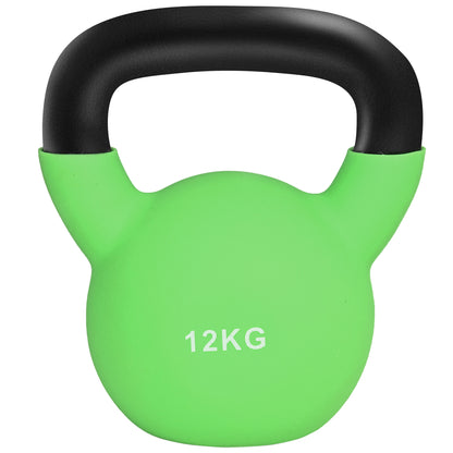 12kg Cast Iron Kettlebell with Neoprene Coating and Wide Handle Ball Dumbbells for Strength Training in Gym Home 20x13x23 cm Green
