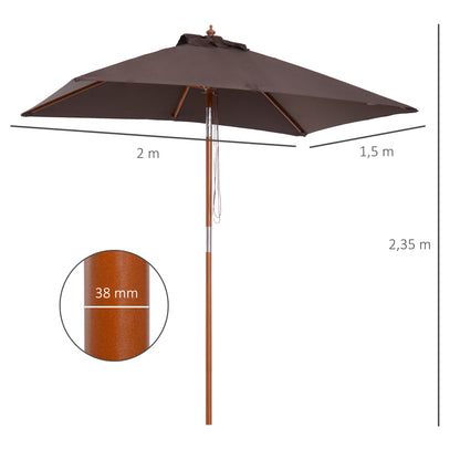 Umbrella 200 x 150 x 235 cm Tilted Garden Umbrella 3-stage adjustable rectangular Beach Umbrella water repellent and UV resistant for Beach Balcony Terrace Garden Coffee