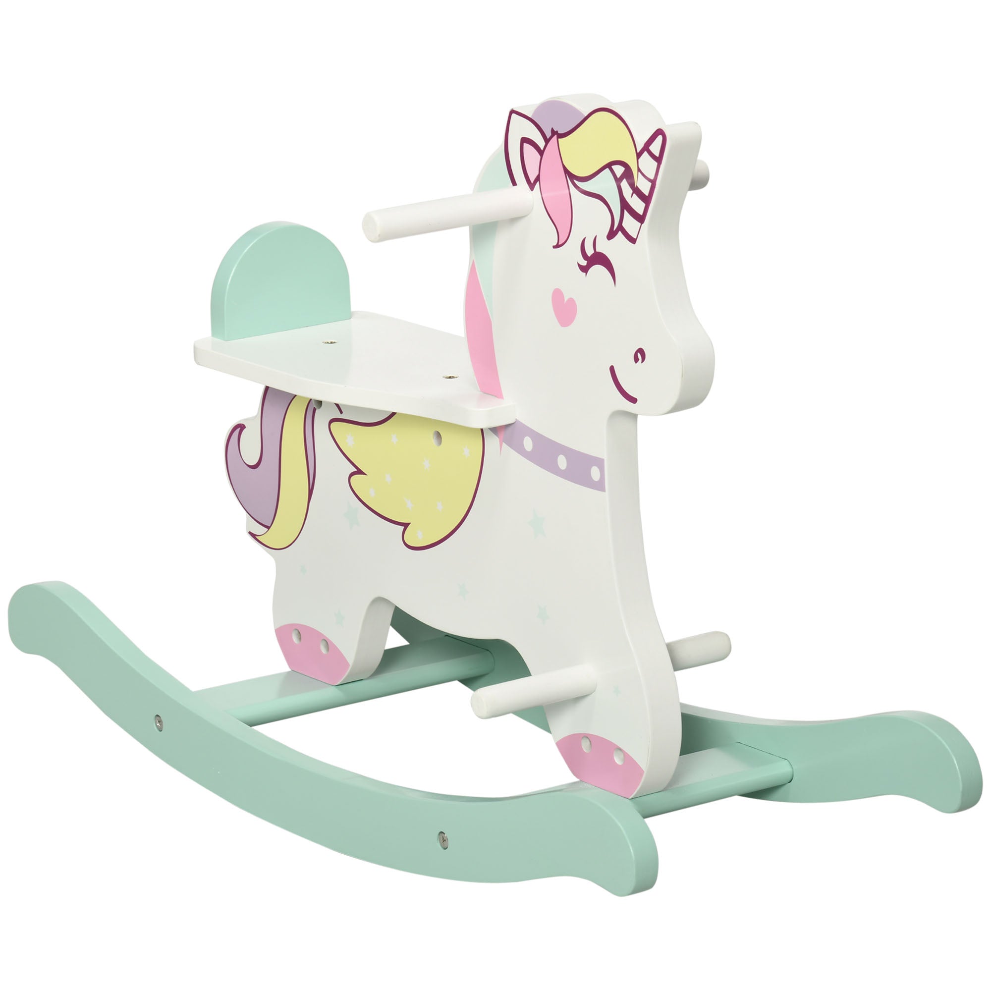 Rocking Horse for Children 1-3 Years with Handles, Rocking Horse with Backrest and Pedals in MDF, 68cm x 27cm x 47.5cm, Blue Pink White