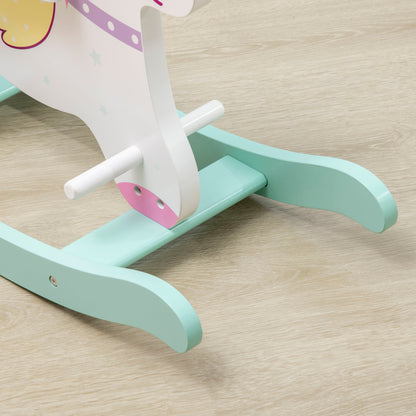 Rocking Horse for Children 1-3 Years with Handles, Rocking Horse with Backrest and Pedals in MDF, 68cm x 27cm x 47.5cm, Blue Pink White