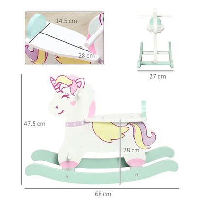 Rocking Horse for Children 1-3 Years with Handles, Rocking Horse with Backrest and Pedals in MDF, 68cm x 27cm x 47.5cm, Blue Pink White