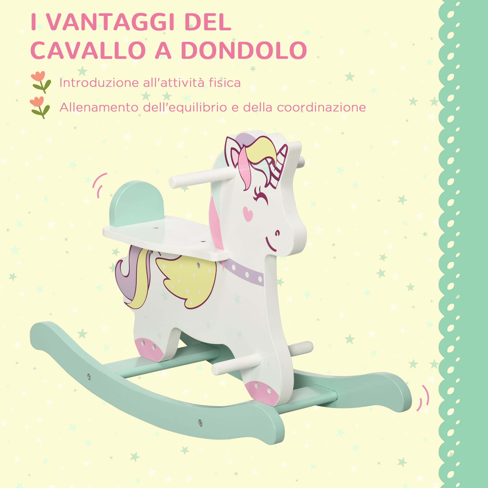 Rocking Horse for Children 1-3 Years with Handles, Rocking Horse with Backrest and Pedals in MDF, 68cm x 27cm x 47.5cm, Blue Pink White