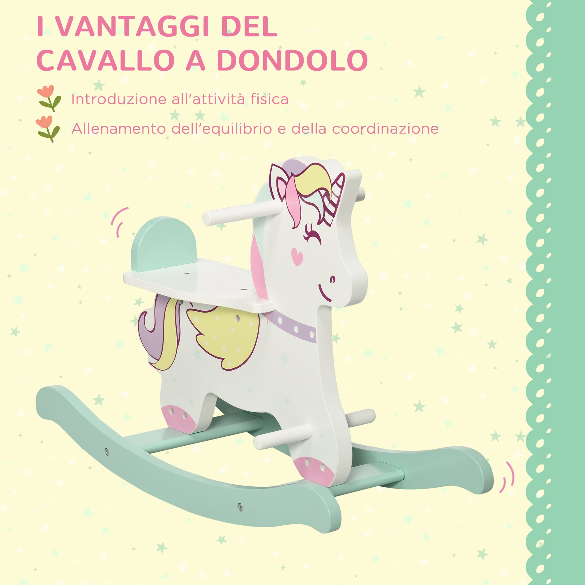 Rocking Horse for Children 1-3 Years with Handles, Rocking Horse with Backrest and Pedals in MDF, 68cm x 27cm x 47.5cm, Blue Pink White