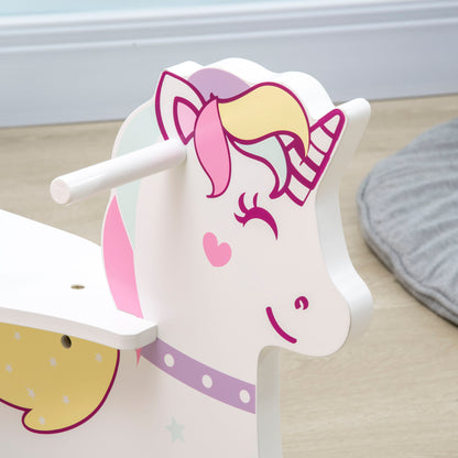Rocking Horse for Children 1-3 Years with Handles, Rocking Horse with Backrest and Pedals in MDF, 68cm x 27cm x 47.5cm, Blue Pink White
