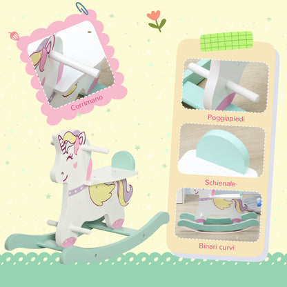 Rocking Horse for Children 1-3 Years with Handles, Rocking Horse with Backrest and Pedals in MDF, 68cm x 27cm x 47.5cm, Blue Pink White