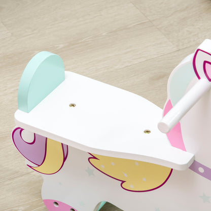 Rocking Horse for Children 1-3 Years with Handles, Rocking Horse with Backrest and Pedals in MDF, 68cm x 27cm x 47.5cm, Blue Pink White