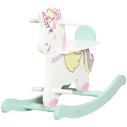 Rocking Horse for Children 1-3 Years with Handles, Rocking Horse with Backrest and Pedals in MDF, 68cm x 27cm x 47.5cm, Blue Pink White
