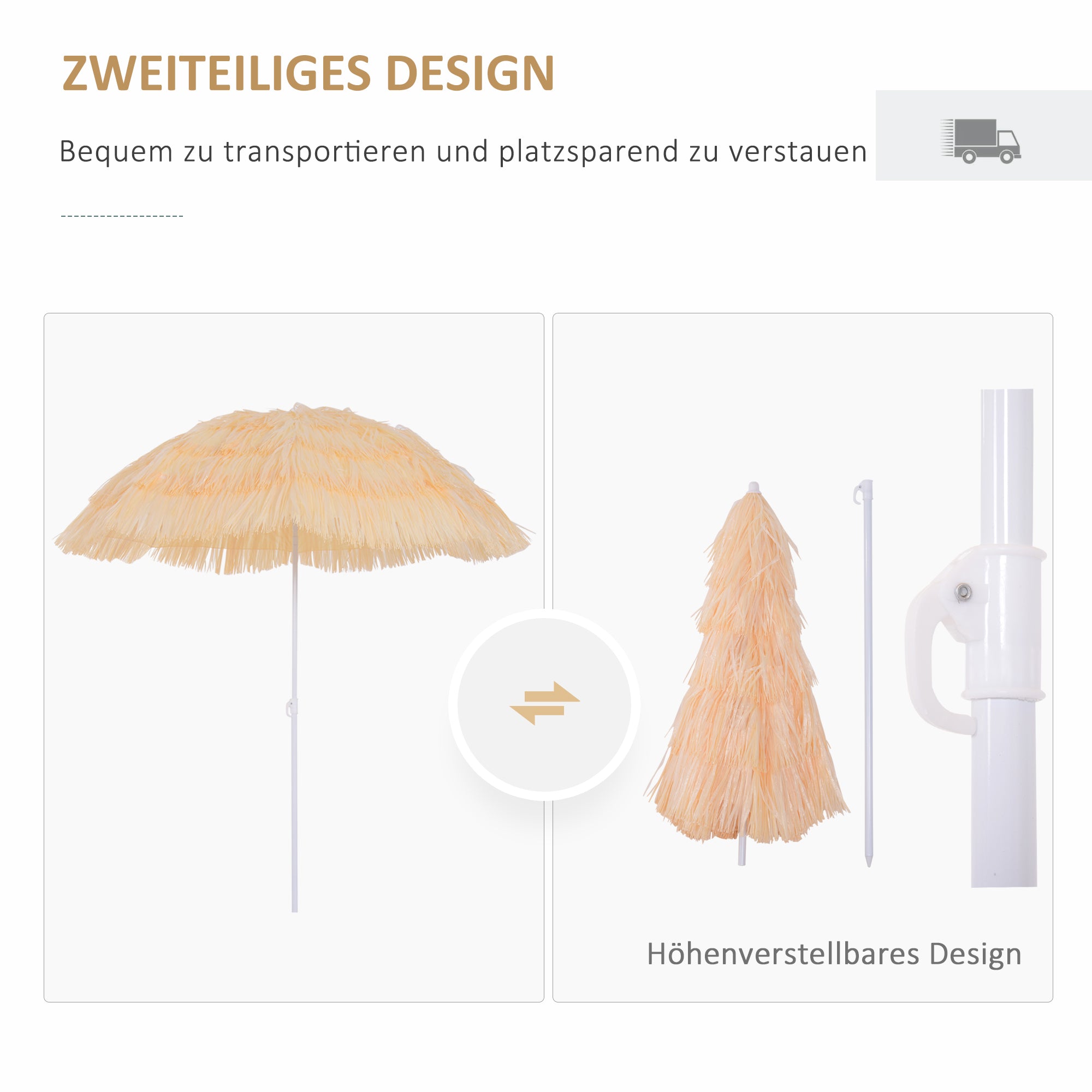 Sun Umbrella Beach Ø160cm Windproof Stable Beach Umbrella Height Adjustable and Tiltable UV Protection Stormproof Balcony Umbrella Folding Garden Umbrella for Travel, Beach, Balcony Beige