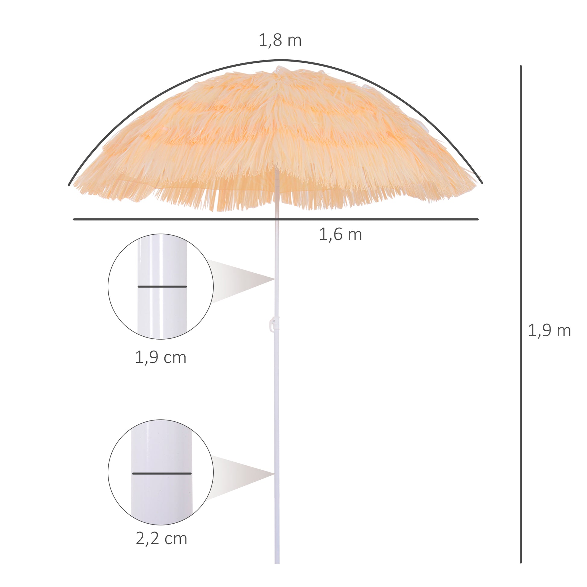 Sun Umbrella Beach Ø160cm Windproof Stable Beach Umbrella Height Adjustable and Tiltable UV Protection Stormproof Balcony Umbrella Folding Garden Umbrella for Travel, Beach, Balcony Beige