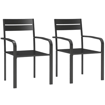 Set of 2 outdoor garden chairs, stackable outdoor chairs with armrests, in aluminum for garden, pool, terrace, dark gray
