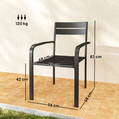 Set of 2 outdoor garden chairs, stackable outdoor chairs with armrests, in aluminum for garden, pool, terrace, dark gray