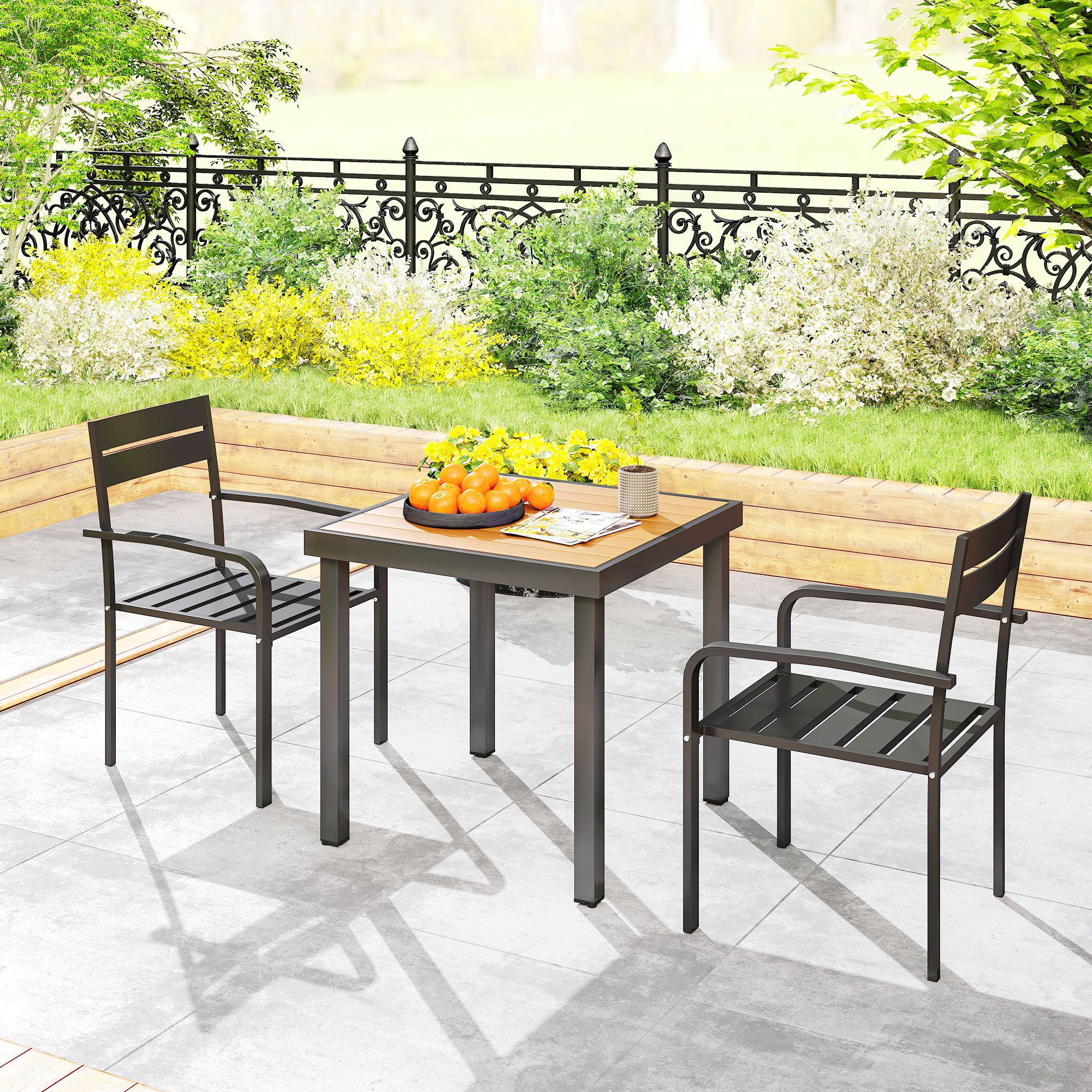 Set of 2 outdoor garden chairs, stackable outdoor chairs with armrests, in aluminum for garden, pool, terrace, dark gray