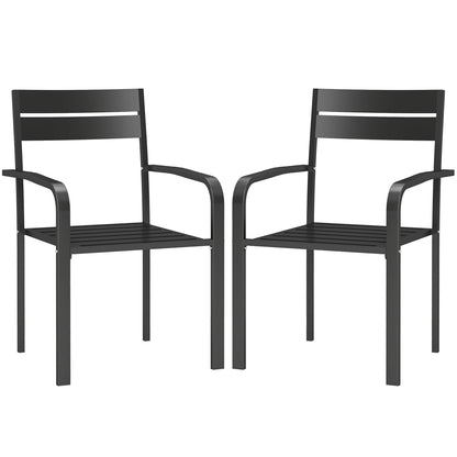 Set of 2 outdoor garden chairs, stackable outdoor chairs with armrests, in aluminum for garden, pool, terrace, dark gray