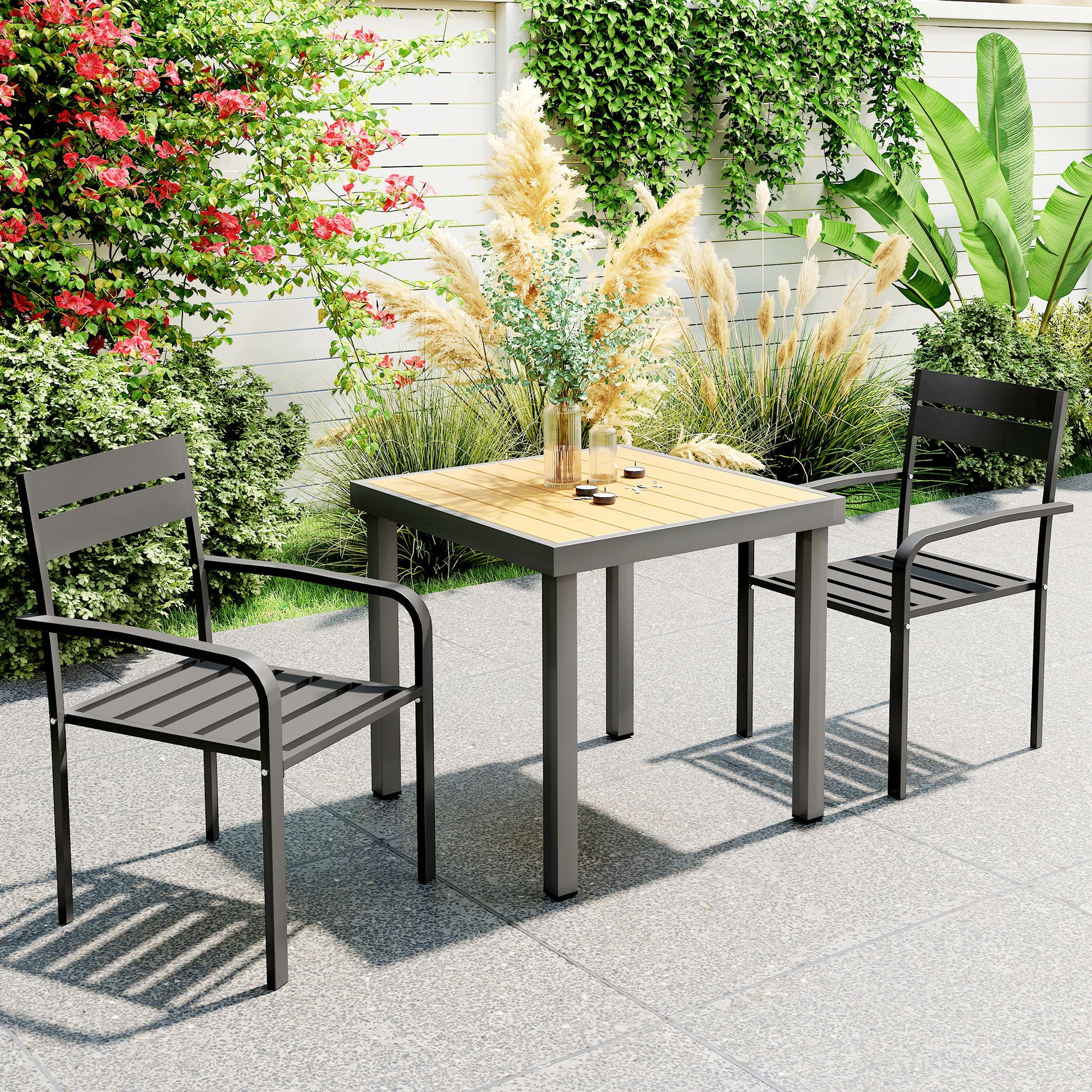 Set of 2 outdoor garden chairs, stackable outdoor chairs with armrests, in aluminum for garden, pool, terrace, dark gray