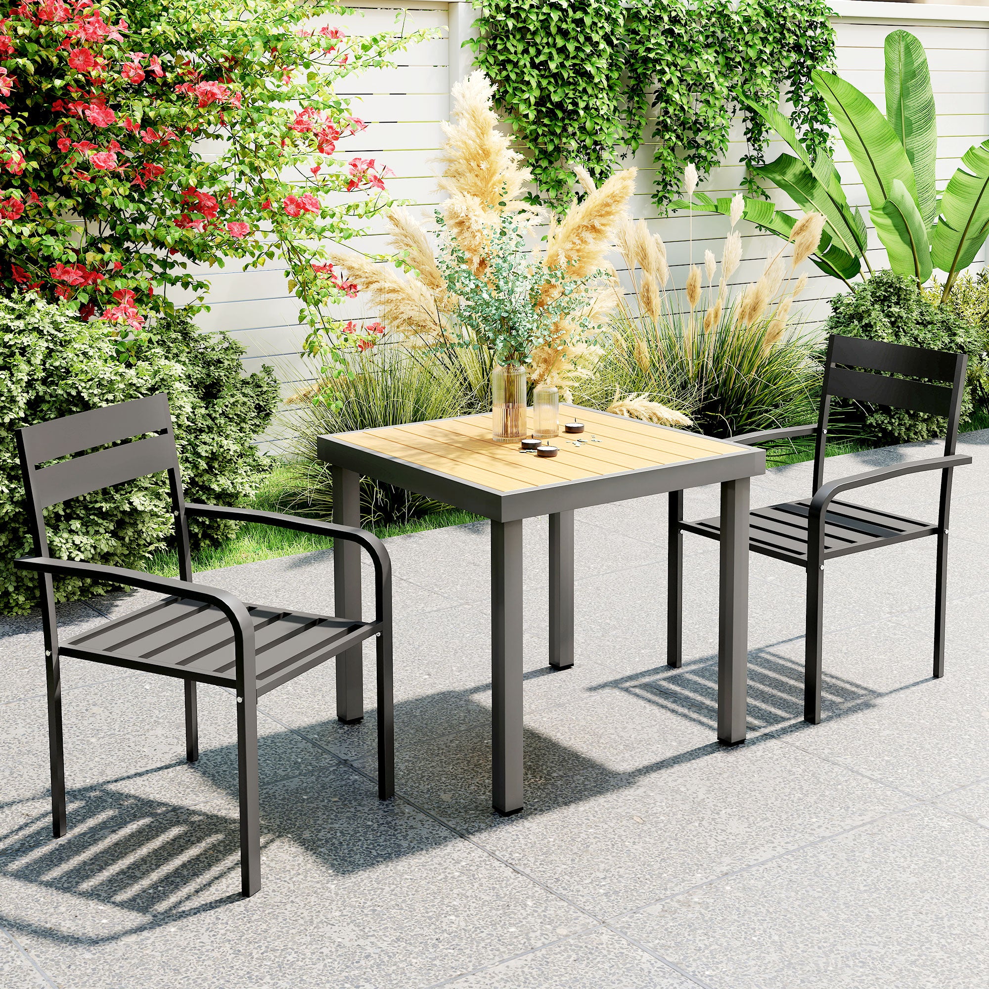 Set of 2 outdoor garden chairs, stackable outdoor chairs with armrests, in aluminum for garden, pool, terrace, dark gray