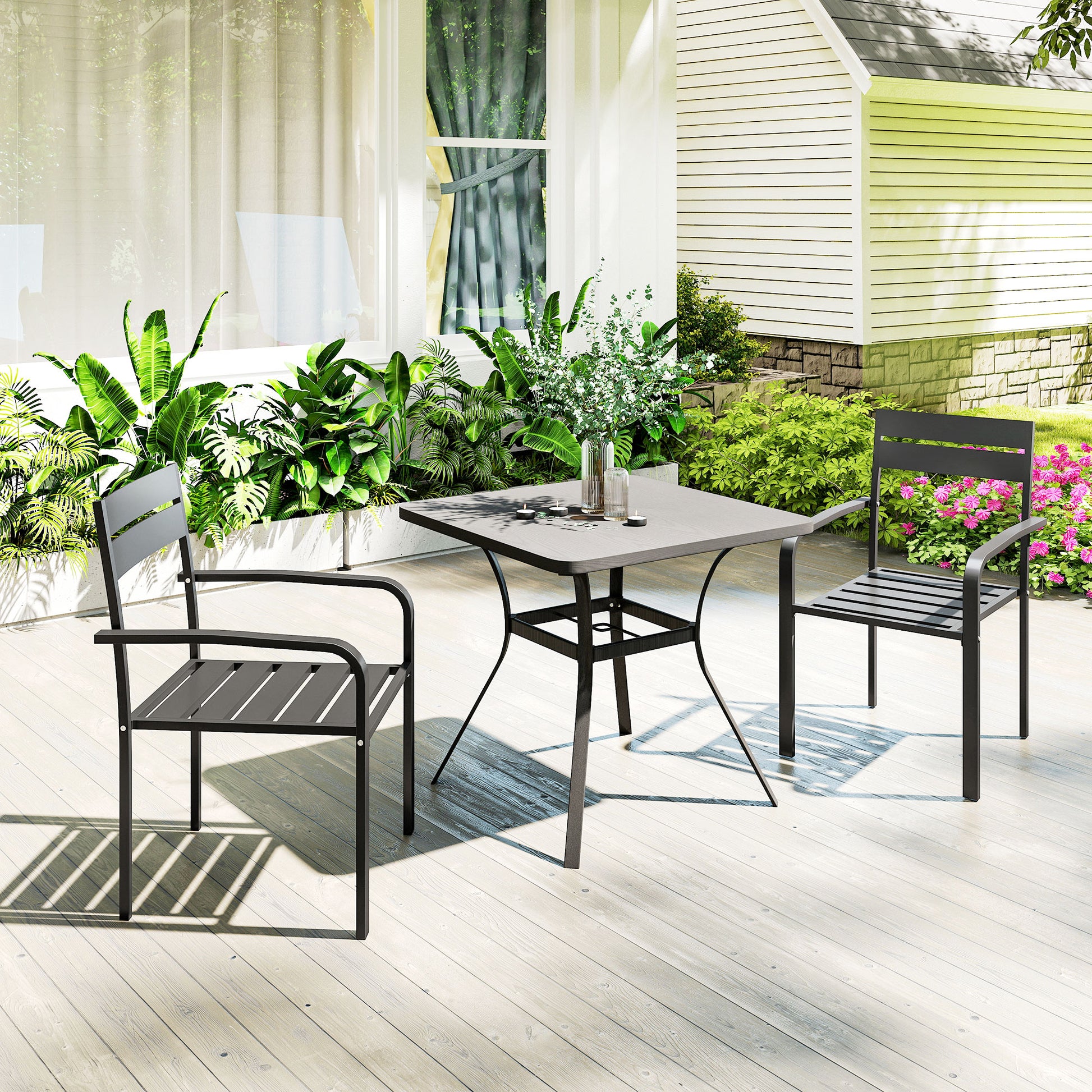 Set of 2 outdoor garden chairs, stackable outdoor chairs with armrests, in aluminum for garden, pool, terrace, dark gray