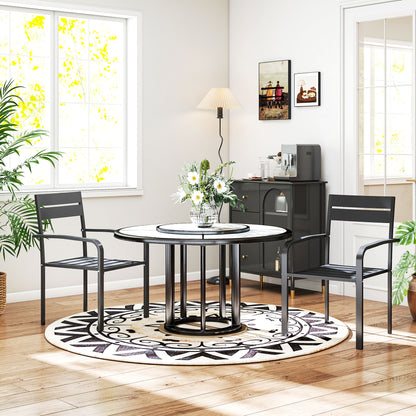 Set of 2 outdoor garden chairs, stackable outdoor chairs with armrests, in aluminum for garden, pool, terrace, dark gray