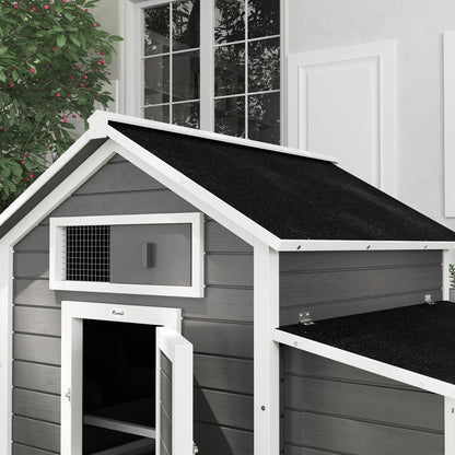 Outdoor Chicken Coop Wooden Chicken Coop for 2-4 Chickens with 2 Nesting Boxes Removable Tray Hinged Roof 150x100x96.5 cm Gray and White