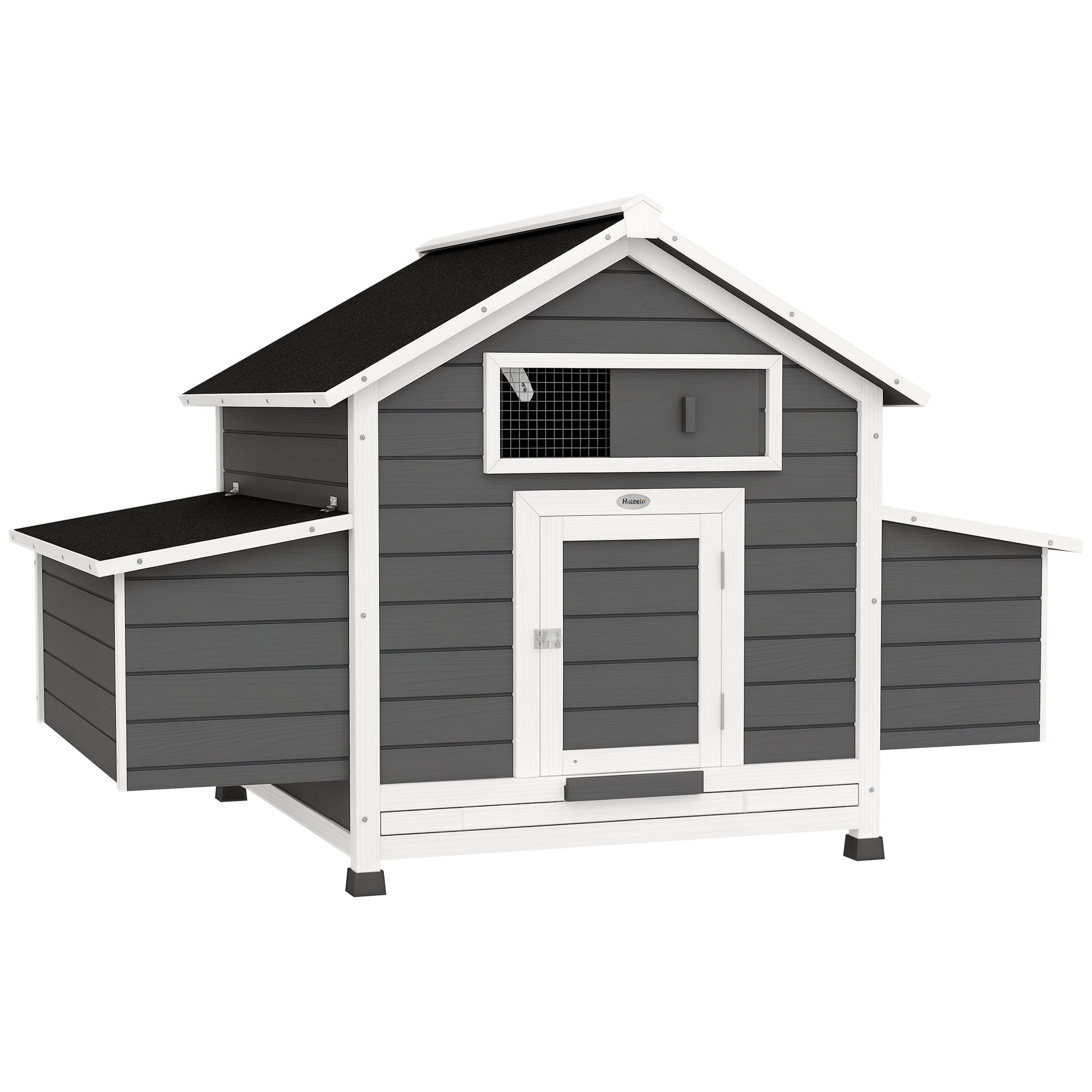 Outdoor Chicken Coop Wooden Chicken Coop for 2-4 Chickens with 2 Nesting Boxes Removable Tray Hinged Roof 150x100x96.5 cm Gray and White