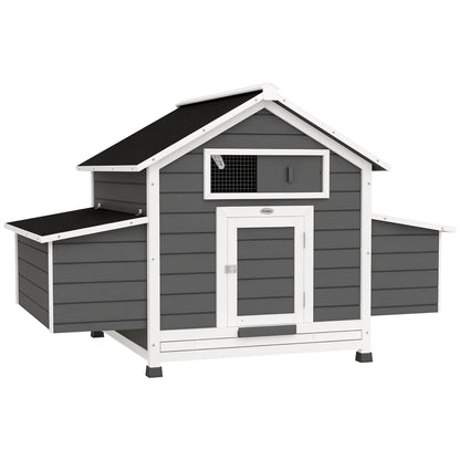 Outdoor Chicken Coop Wooden Chicken Coop for 2-4 Chickens with 2 Nesting Boxes Removable Tray Hinged Roof 150x100x96.5 cm Gray and White