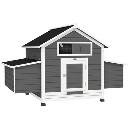 Outdoor Chicken Coop Wooden Chicken Coop for 2-4 Chickens with 2 Nesting Boxes Removable Tray Hinged Roof 150x100x96.5 cm Gray and White
