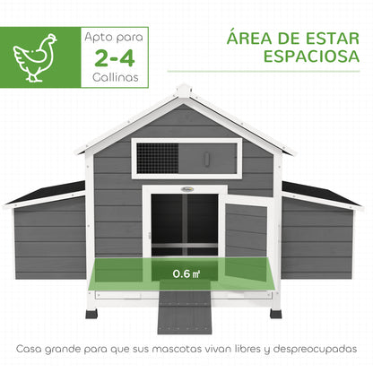 Outdoor Chicken Coop Wooden Chicken Coop for 2-4 Chickens with 2 Nesting Boxes Removable Tray Hinged Roof 150x100x96.5 cm Gray and White