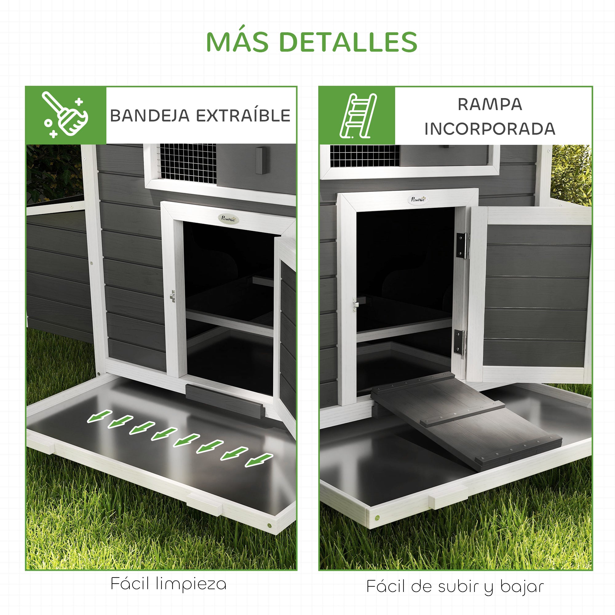 Outdoor Chicken Coop Wooden Chicken Coop for 2-4 Chickens with 2 Nesting Boxes Removable Tray Hinged Roof 150x100x96.5 cm Gray and White