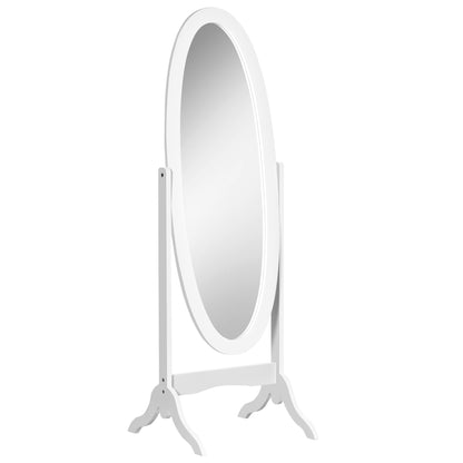 Oval Shabby Chic Style Adjustable Tilt Standing Mirror 48L x 46W x 147H cm MDF White