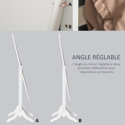 Oval Shabby Chic Style Adjustable Tilt Standing Mirror 48L x 46W x 147H cm MDF White