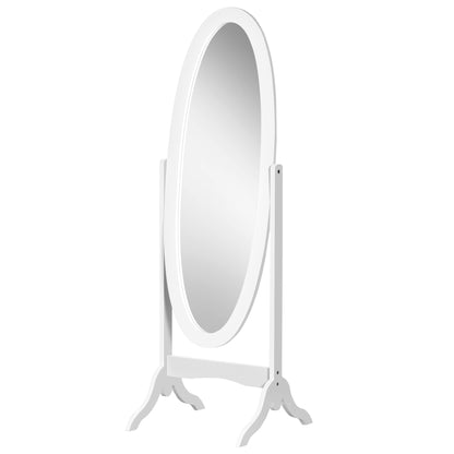 Oval Shabby Chic Style Adjustable Tilt Standing Mirror 48L x 46W x 147H cm MDF White