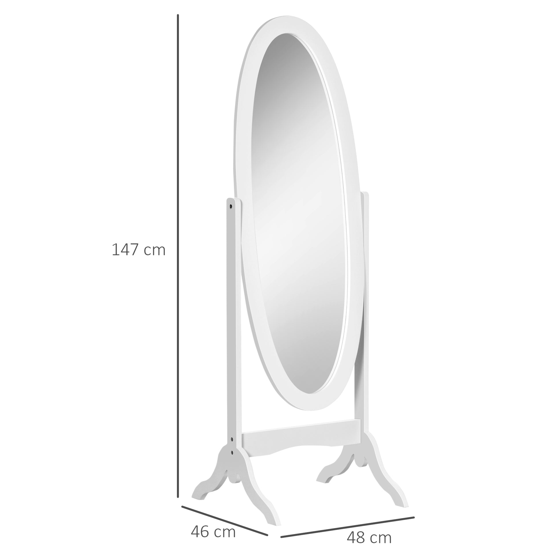 Oval Shabby Chic Style Adjustable Tilt Standing Mirror 48L x 46W x 147H cm MDF White