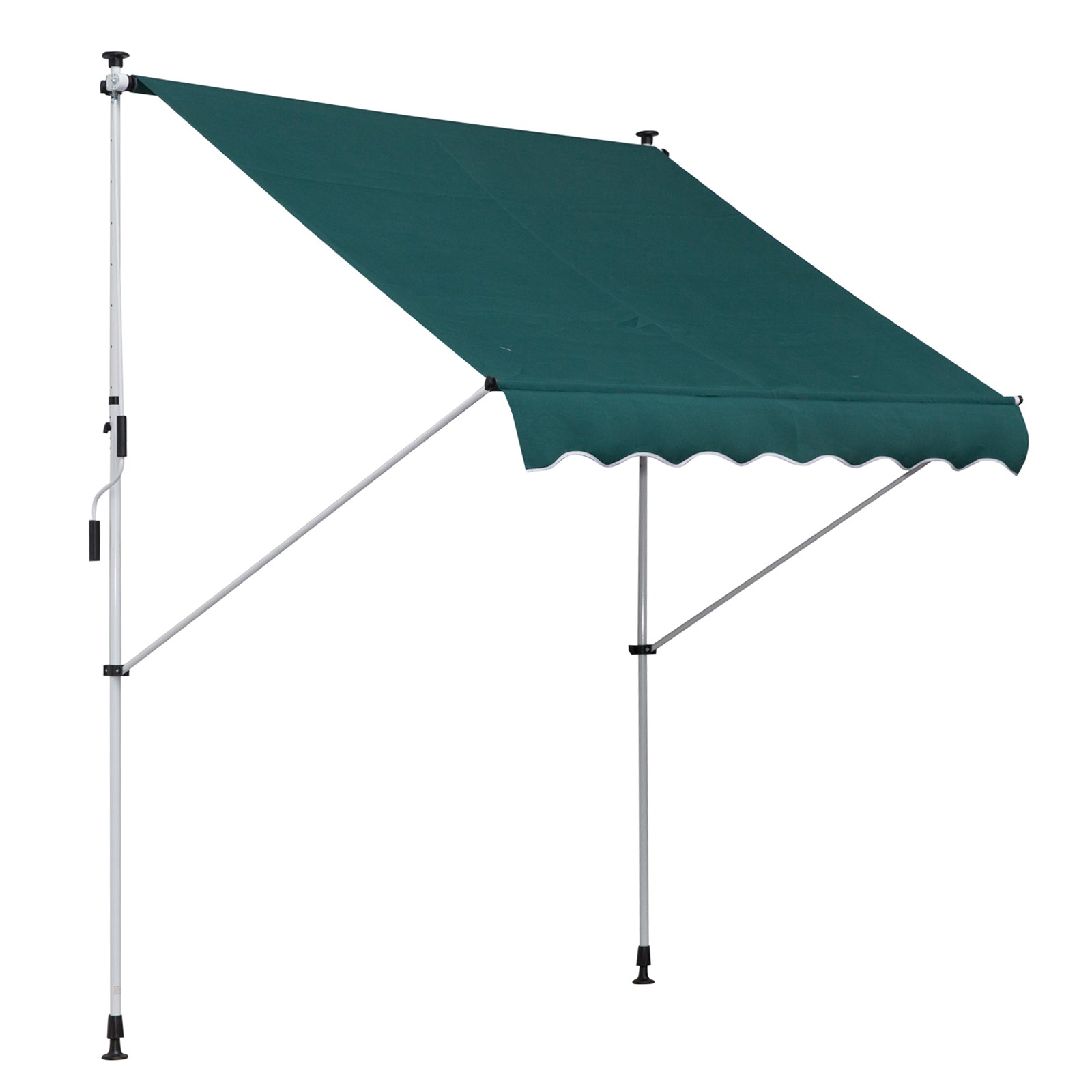 Manual Retractable Awning 2x1.5 m Outdoor Terrace Awning Adjustable Height with Crank 170-280 cm No Drill for Balcony Garden Green