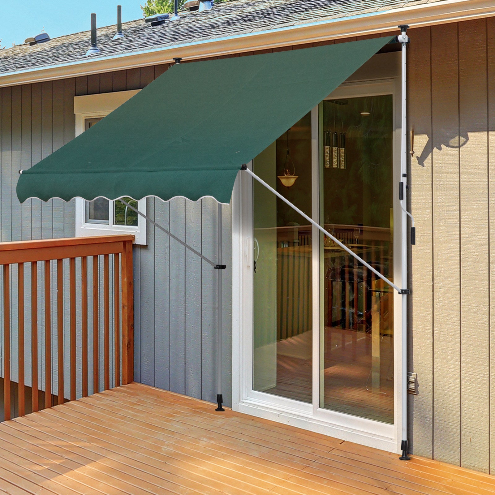 Manual Retractable Awning 2x1.5 m Outdoor Terrace Awning Adjustable Height with Crank 170-280 cm No Drill for Balcony Garden Green