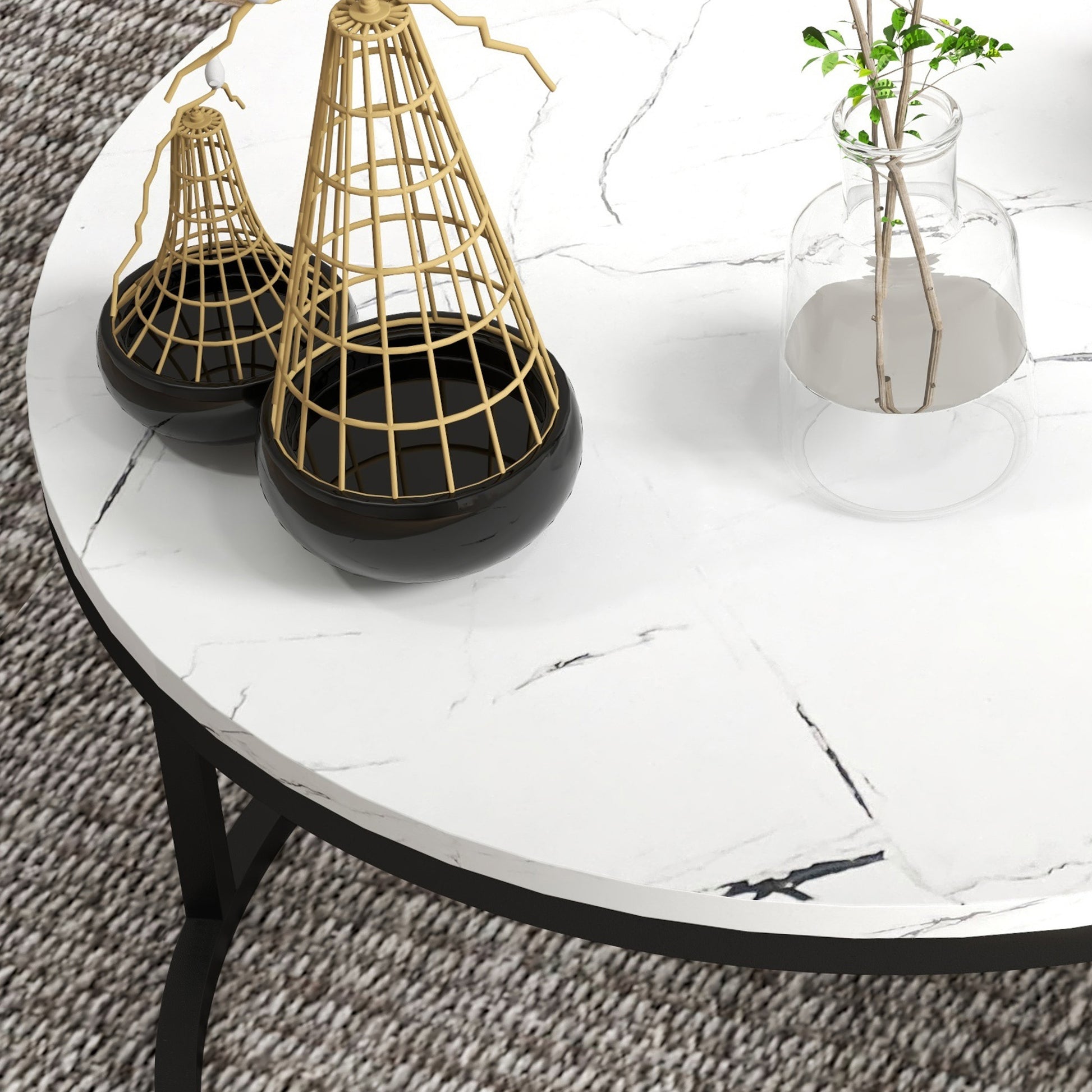 Set of 2 Nesting Coffee Tables, Round Coffee Table, Stackable, Industrial Design, Metal Legs, White
