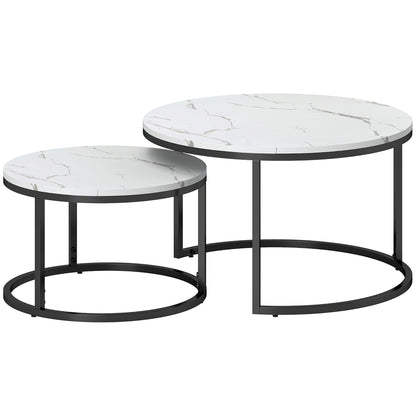 Set of 2 Nesting Coffee Tables, Round Coffee Table, Stackable, Industrial Design, Metal Legs, White
