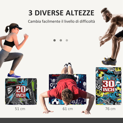 SPORTNOW 3 in 1 Plyo Box in PU, Plyometric Platform for Jump Training, Plyometric Box for Exercise at Home, Gym, and Outdoors, 76 x 61 x 51cm, Multicolor