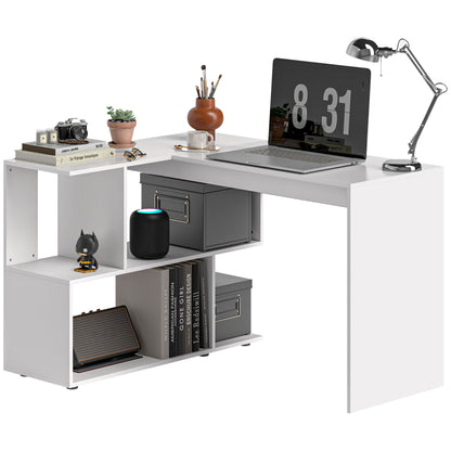 L-Shaped Corner Desk with 4 Shelves, Computer Corner Desk in Wood, Gaming Desk for Office, Living Room and Study, Modern Style, 120x100x77 cm, Glossy White