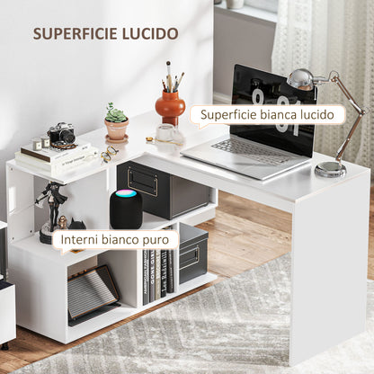 L-Shaped Corner Desk with 4 Shelves, Computer Corner Desk in Wood, Gaming Desk for Office, Living Room and Study, Modern Style, 120x100x77 cm, Glossy White