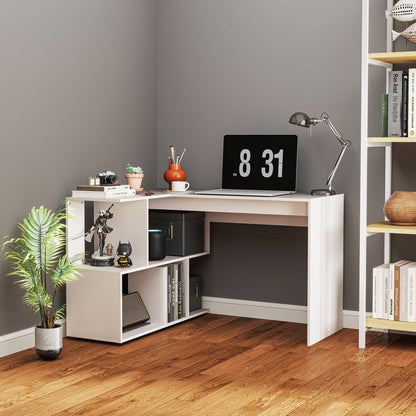 L-Shaped Corner Desk with 4 Shelves, Computer Corner Desk in Wood, Gaming Desk for Office, Living Room and Study, Modern Style, 120x100x77 cm, Glossy White