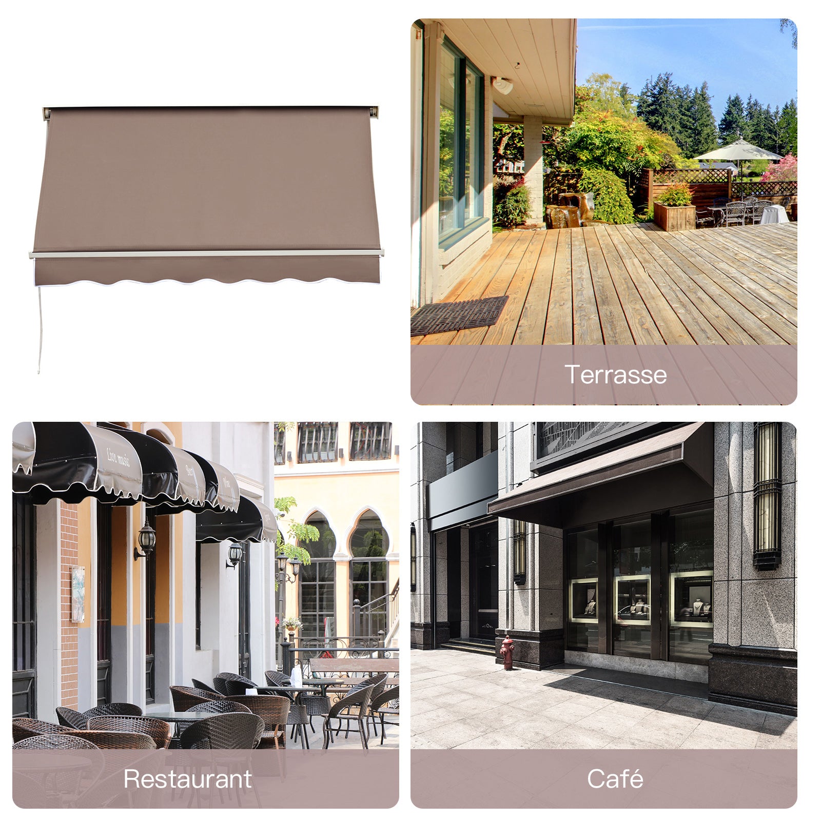 Manual Awning Adjustable Tilt Aluminum Waterproof Polyester 70L x 180W cm Light Taupe